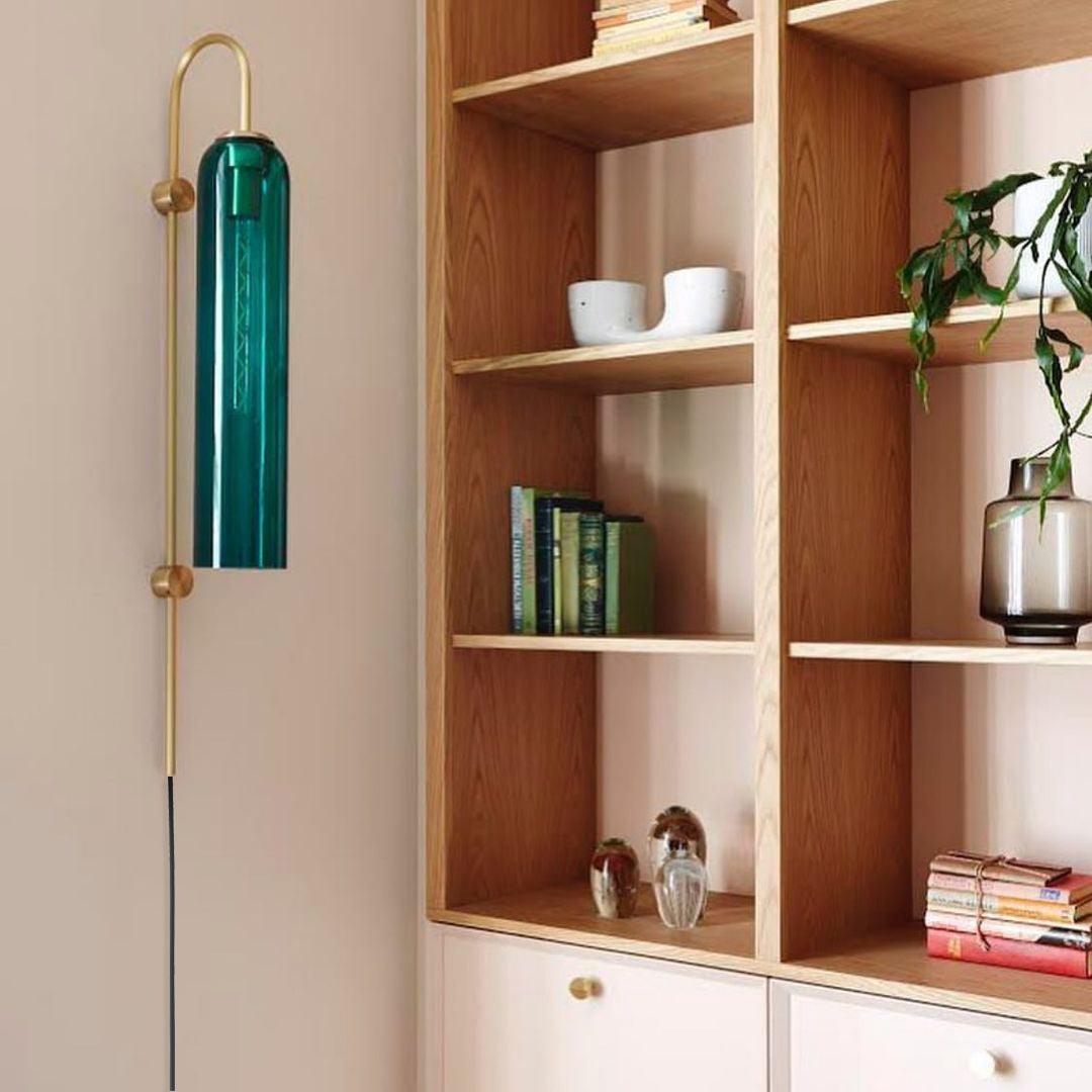 Cylindrical Glass Wall Sconce with 59 in Plug-In Cord for Bedrooms and Living Rooms | Modern Vertical Fixture Gold Metal Frame E27 Socket In
