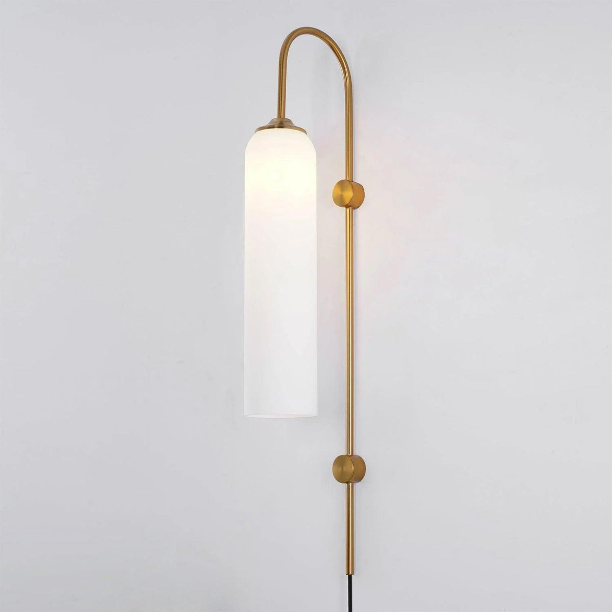 Cylindrical Glass Wall Sconce with 59 in Plug-In Cord for Bedrooms and Living Rooms | Modern Vertical Fixture Gold Metal Frame E27 Socket In