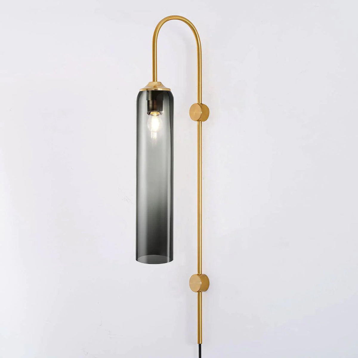 Cylindrical Glass Wall Sconce with 59 in Plug-In Cord for Bedrooms and Living Rooms | Modern Vertical Fixture Gold Metal Frame E27 Socket In