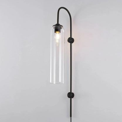 Cylindrical Glass Wall Sconce with 59 in Plug-In Cord for Bedrooms and Living Rooms | Modern Vertical Fixture Gold Metal Frame E27 Socket In