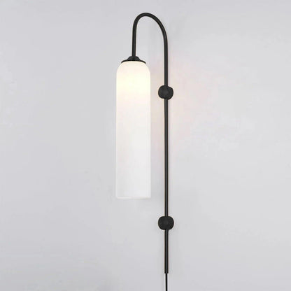 Cylindrical Glass Wall Sconce with 59 in Plug-In Cord for Bedrooms and Living Rooms | Modern Vertical Fixture Gold Metal Frame E27 Socket In