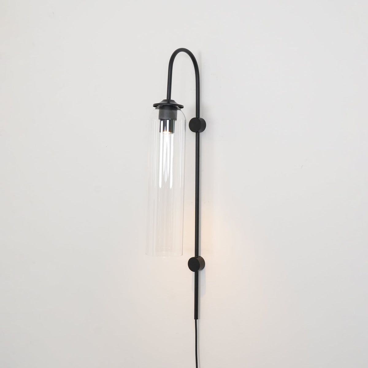 Cylindrical Glass Wall Sconce with 59 in Plug-In Cord for Bedrooms and Living Rooms | Modern Vertical Fixture Gold Metal Frame E27 Socket In