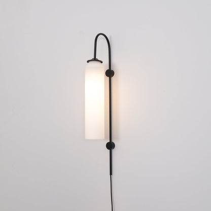 Cylindrical Glass Wall Sconce with 59 in Plug-In Cord for Bedrooms and Living Rooms | Modern Vertical Fixture Gold Metal Frame E27 Socket In