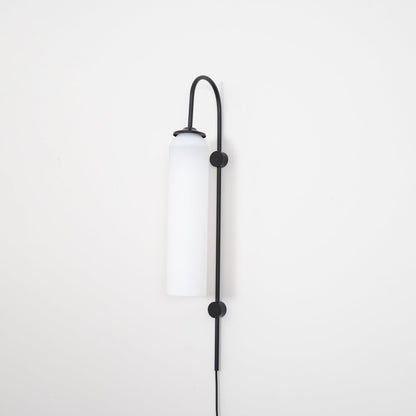 Cylindrical Glass Wall Sconce with 59 in Plug-In Cord for Bedrooms and Living Rooms | Modern Vertical Fixture Gold Metal Frame E27 Socket In