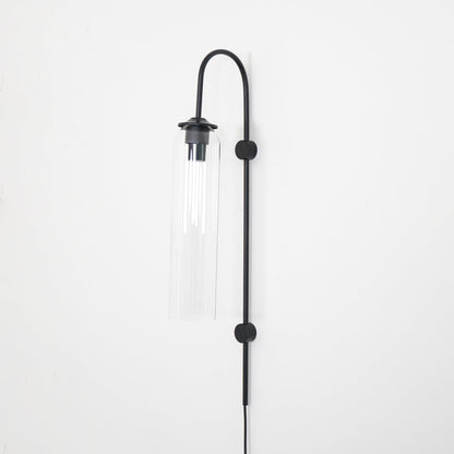 Cylindrical Glass Wall Sconce with 59 in Plug-In Cord for Bedrooms and Living Rooms | Modern Vertical Fixture Gold Metal Frame E27 Socket In