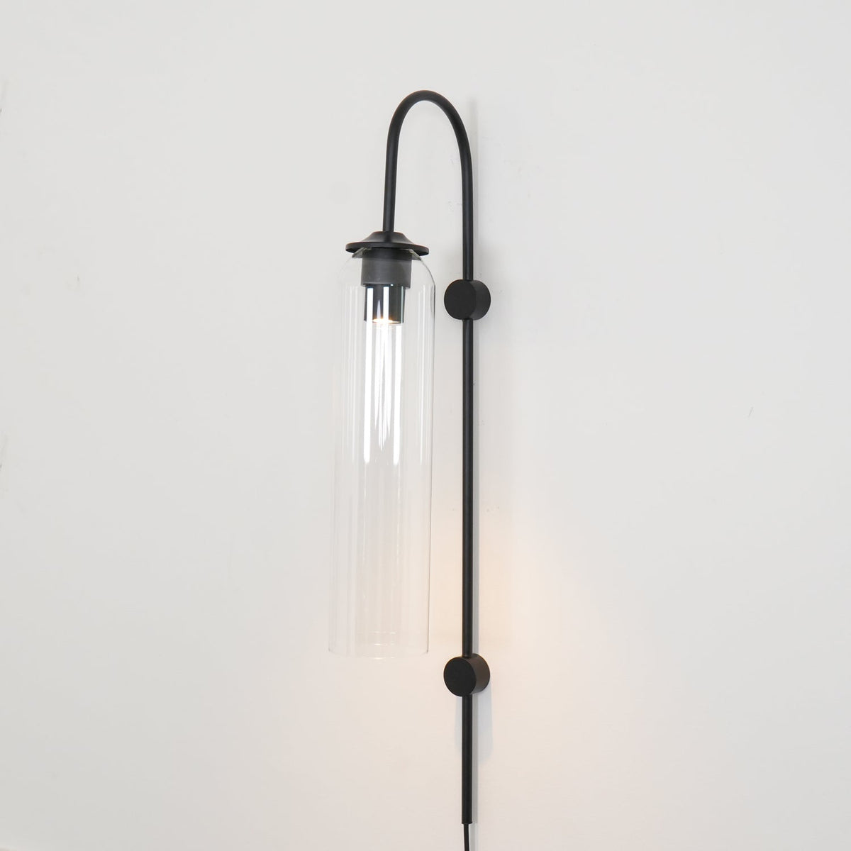 Cylindrical Glass Wall Sconce with 59 in Plug-In Cord for Bedrooms and Living Rooms | Modern Vertical Fixture Gold Metal Frame E27 Socket In