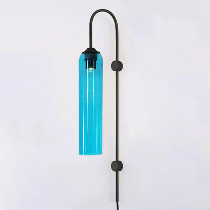 Cylindrical Glass Wall Sconce with 59 in Plug-In Cord for Bedrooms and Living Rooms | Modern Vertical Fixture Gold Metal Frame E27 Socket In