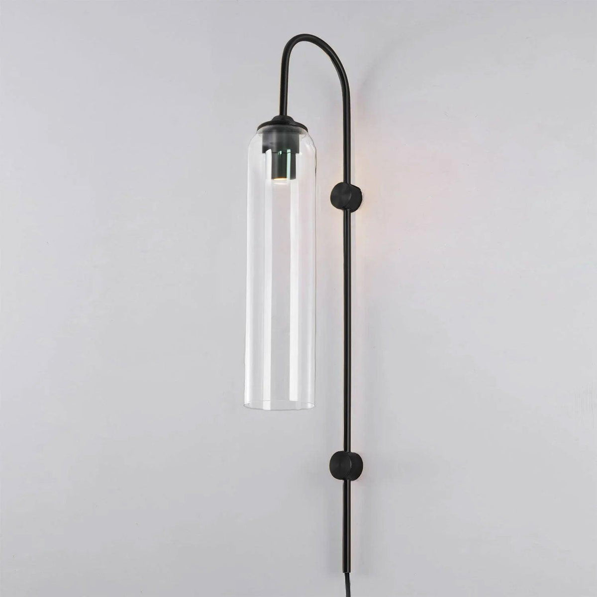 Cylindrical Glass Wall Sconce with 59 in Plug-In Cord for Bedrooms and Living Rooms | Modern Vertical Fixture Gold Metal Frame E27 Socket In
