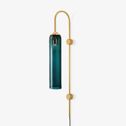 Cylindrical Glass Wall Sconce with 59 in Plug-In Cord for Bedrooms and Living Rooms | Modern Vertical Fixture Gold Metal Frame E27 Socket In