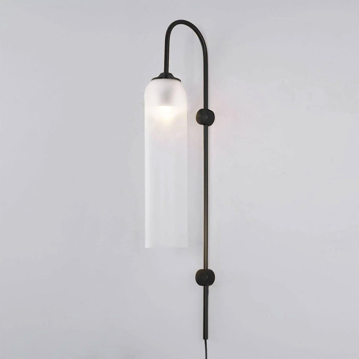 Cylindrical Glass Wall Sconce with 59 in Plug-In Cord for Bedrooms and Living Rooms | Modern Vertical Fixture Gold Metal Frame E27 Socket In