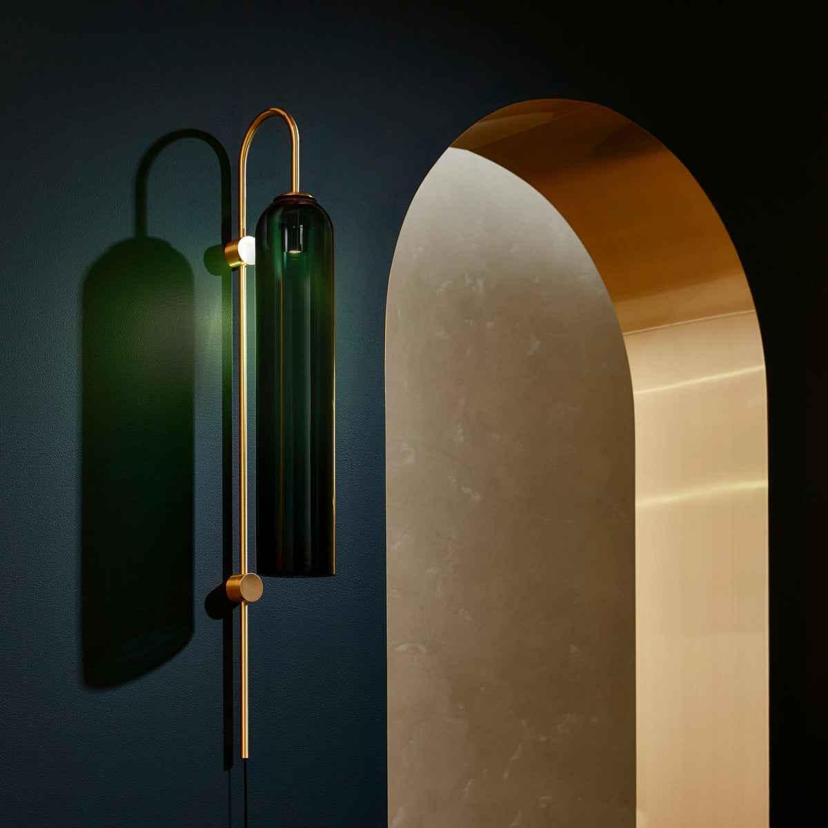 Cylindrical Glass Wall Sconce with 59 in Plug-In Cord for Bedrooms and Living Rooms | Modern Vertical Fixture Gold Metal Frame E27 Socket In
