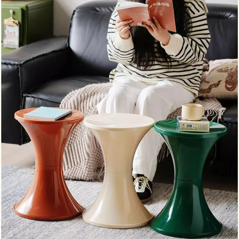 Modern Hourglass Side Table – Lightweight Plastic Footstool for Versatile Use