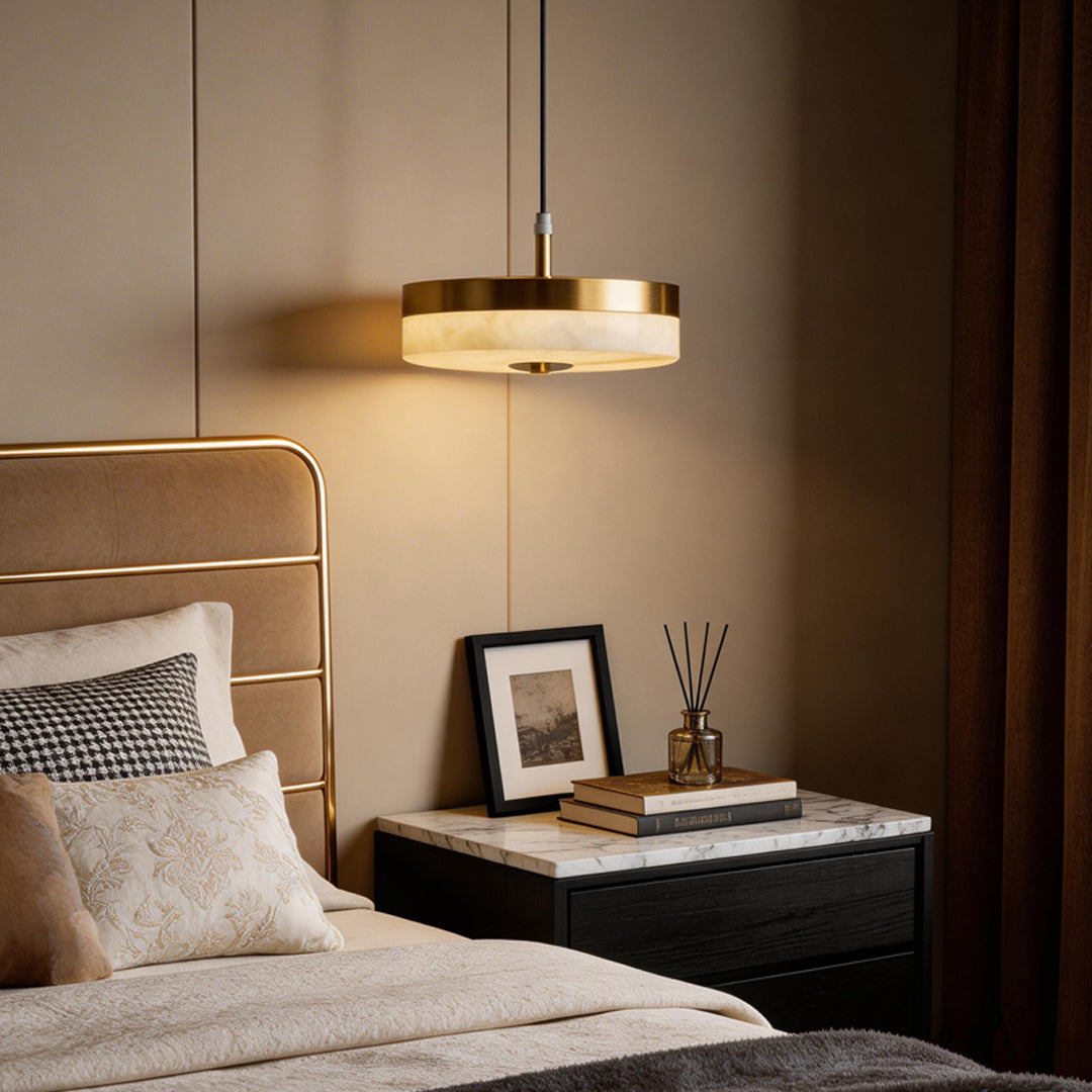 Modern Marble Disc Pendant Light – Adjustable 12W LED Hanging Light for Kitchen Island and Home Decor