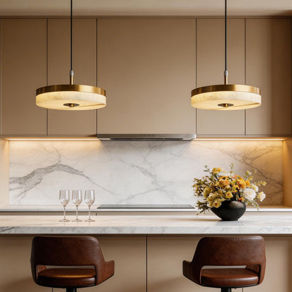 Modern Marble Disc Pendant Light – Adjustable 12W LED Hanging Light for Kitchen Island and Home Decor