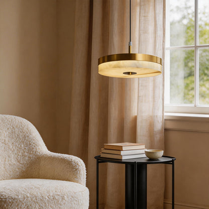 Modern Marble Disc Pendant Light – Adjustable 12W LED Hanging Light for Kitchen Island and Home Decor