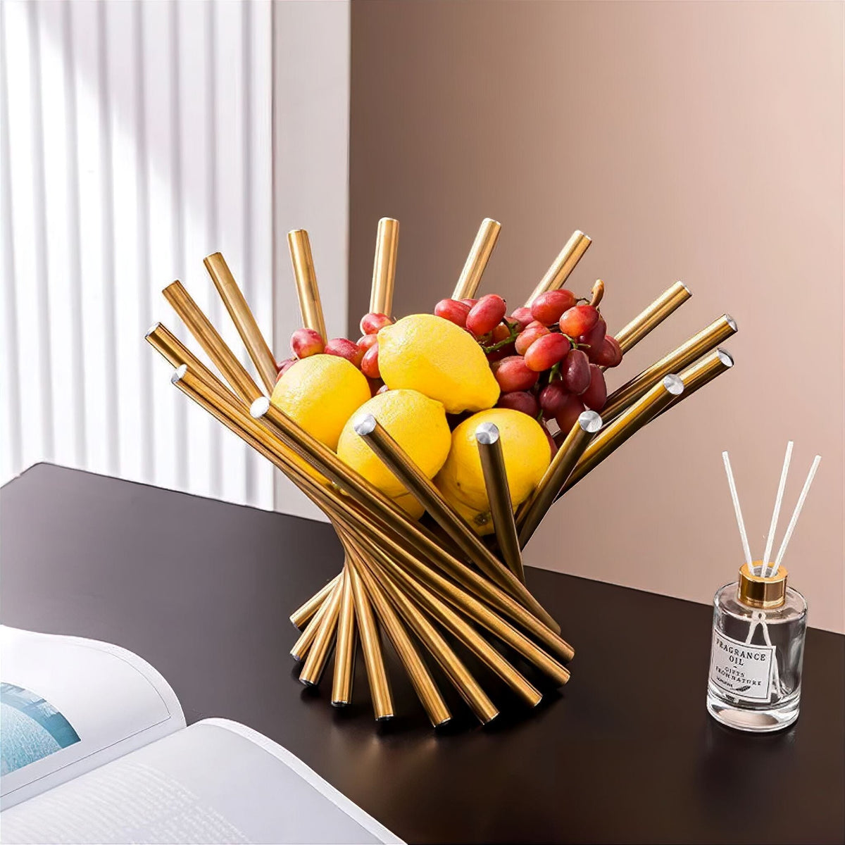 Modern Metal Fruit Basket with Open Ring Design – Gold or Silver Centerpiece for Kitchen and Dining Table