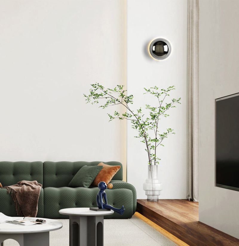 Modern Metal Wall Sconce Lighting - Solar Eclipse LED Wall Lamp in Black, Silver, or Gold - Hardwired Design