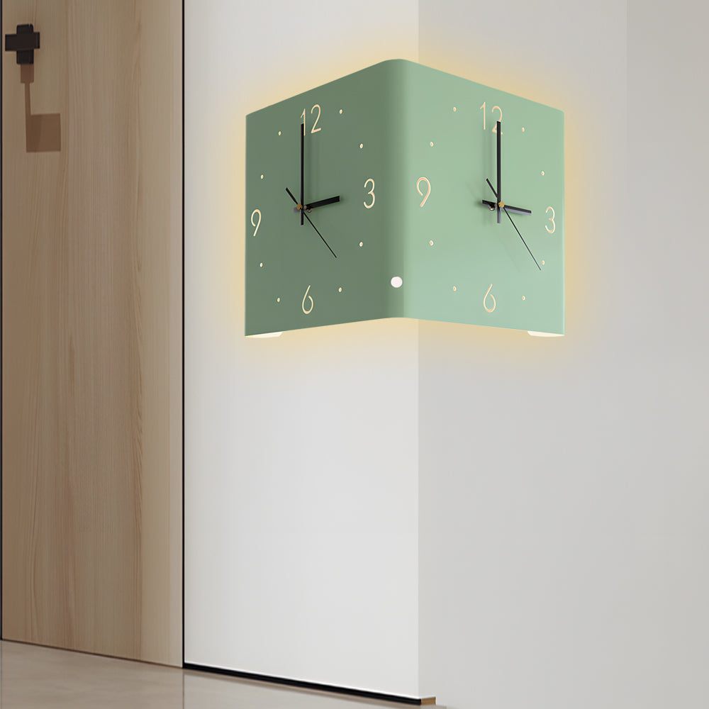 Modern Square LED Wall Clock Lamp with Backlit Metal Frame and USB Rechargeable Light