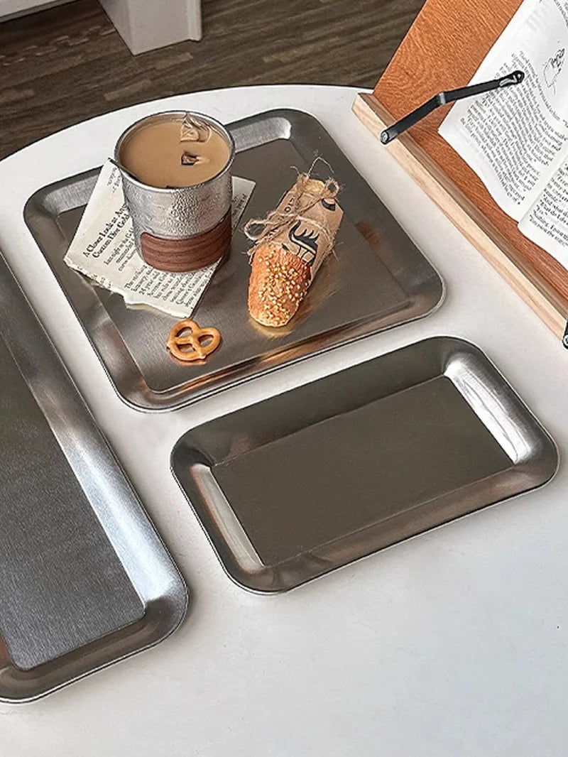 Modern Stainless Steel Serving Tray with Raised Edges – Square Design, Versatile Serveware for Drinks, Snacks, and Tea
