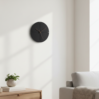 Modern Wall Clock Decor with Unique Quadrant Design – Silent 11.81 inch Matte Black Timepiece for Home or Office
