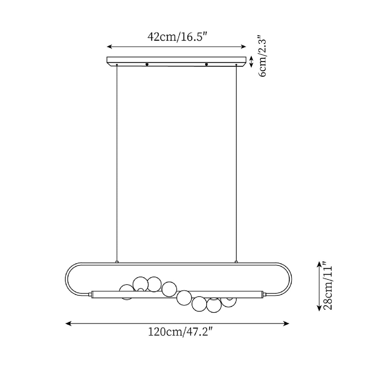 Linear Pendant Light Fixture 35.4 Inch with Frosted Glass Globes for Dining Table Kitchen Island Brass Wood Finish Adjustable Height 5-Bulb