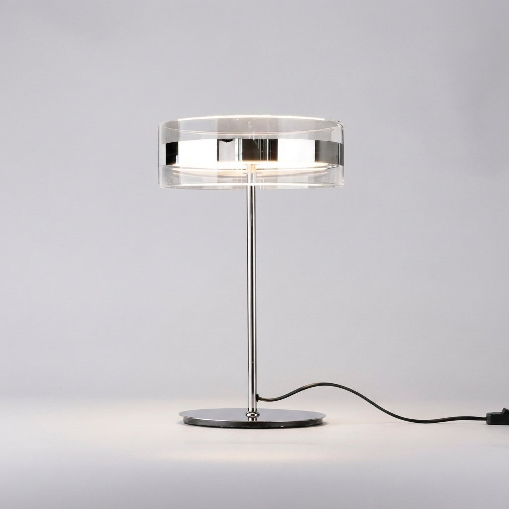 Cylindrical Acrylic Desk Lamp Chrome 15.7 in Tall Nightstand Light Bedroom Office Reading Adjustable Glow Warm Lighting Fixture
