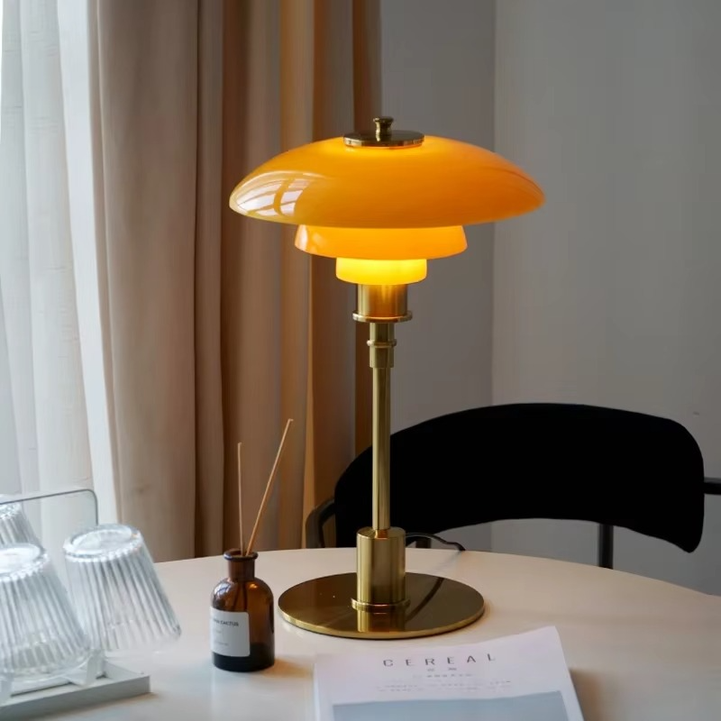 Layered Glass Desk Lamp with Metal Base 11 in Orange LED Reading Light for Nightstand Bedroom Office Modern Ambient Lighting 18.5 in Tall