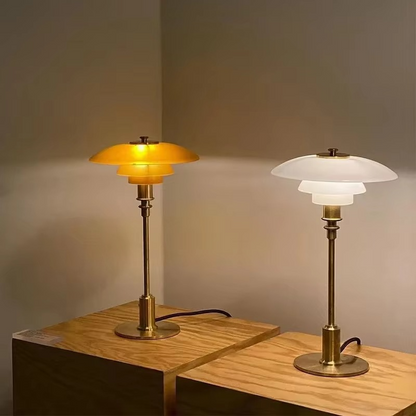 Layered Glass Desk Lamp with Metal Base 11 in Orange LED Reading Light for Nightstand Bedroom Office Modern Ambient Lighting 18.5 in Tall
