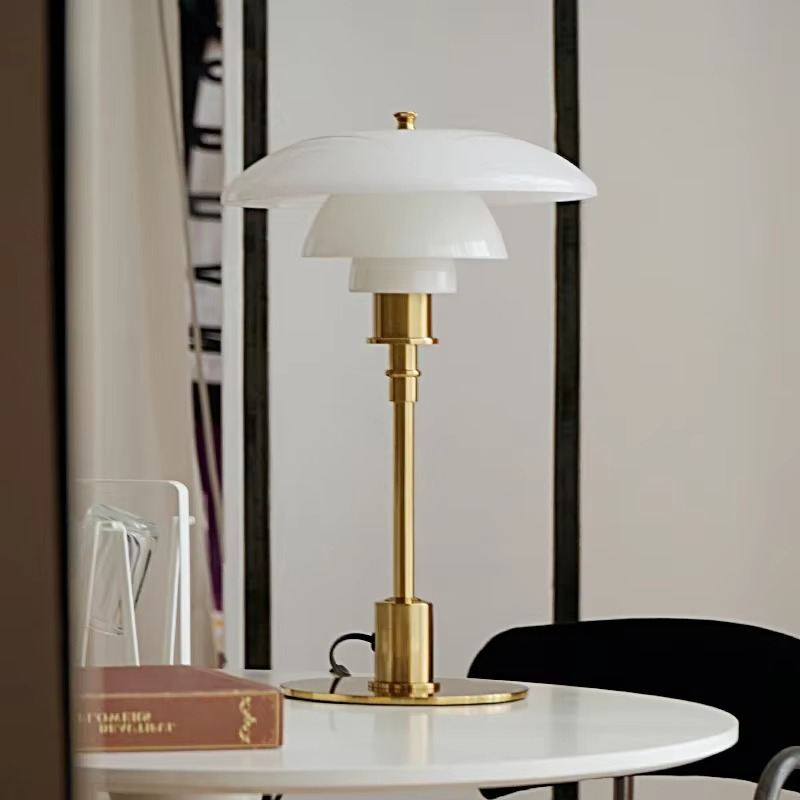 Layered Glass Desk Lamp with Metal Base 11 in Orange LED Reading Light for Nightstand Bedroom Office Modern Ambient Lighting 18.5 in Tall