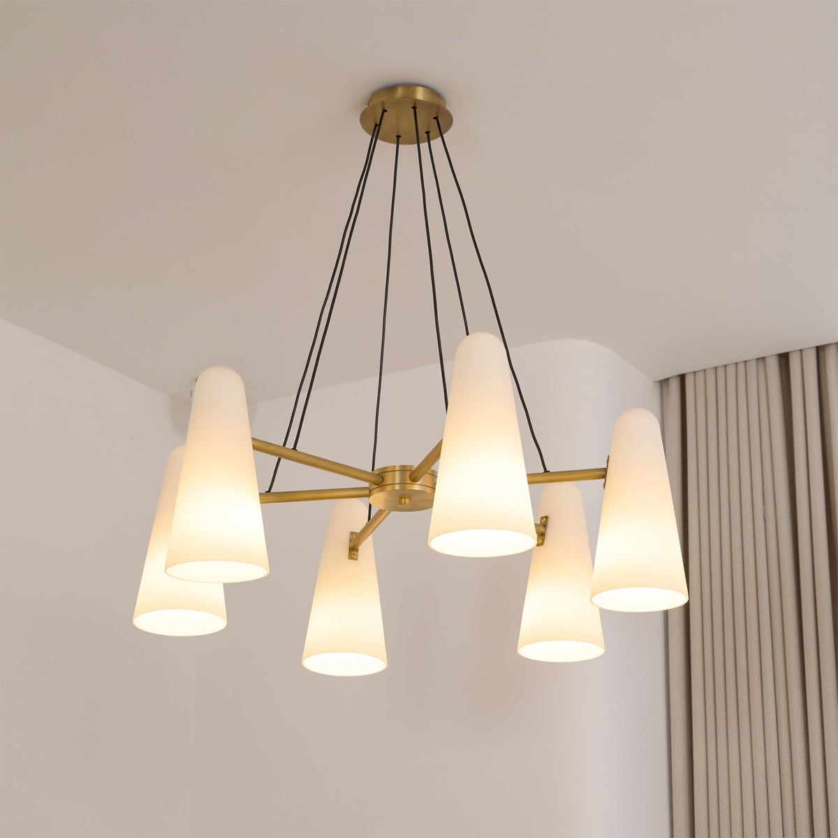 Overhead Light Fixture with Frosted Globes in Metal Frame for Dining or Living Spaces 6 to 8 Arms Extendable Cord