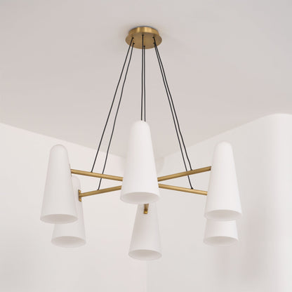Overhead Light Fixture with Frosted Globes in Metal Frame for Dining or Living Spaces 6 to 8 Arms Extendable Cord
