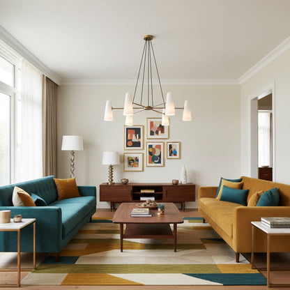 Overhead Light Fixture with Frosted Globes in Metal Frame for Dining or Living Spaces 6 to 8 Arms Extendable Cord