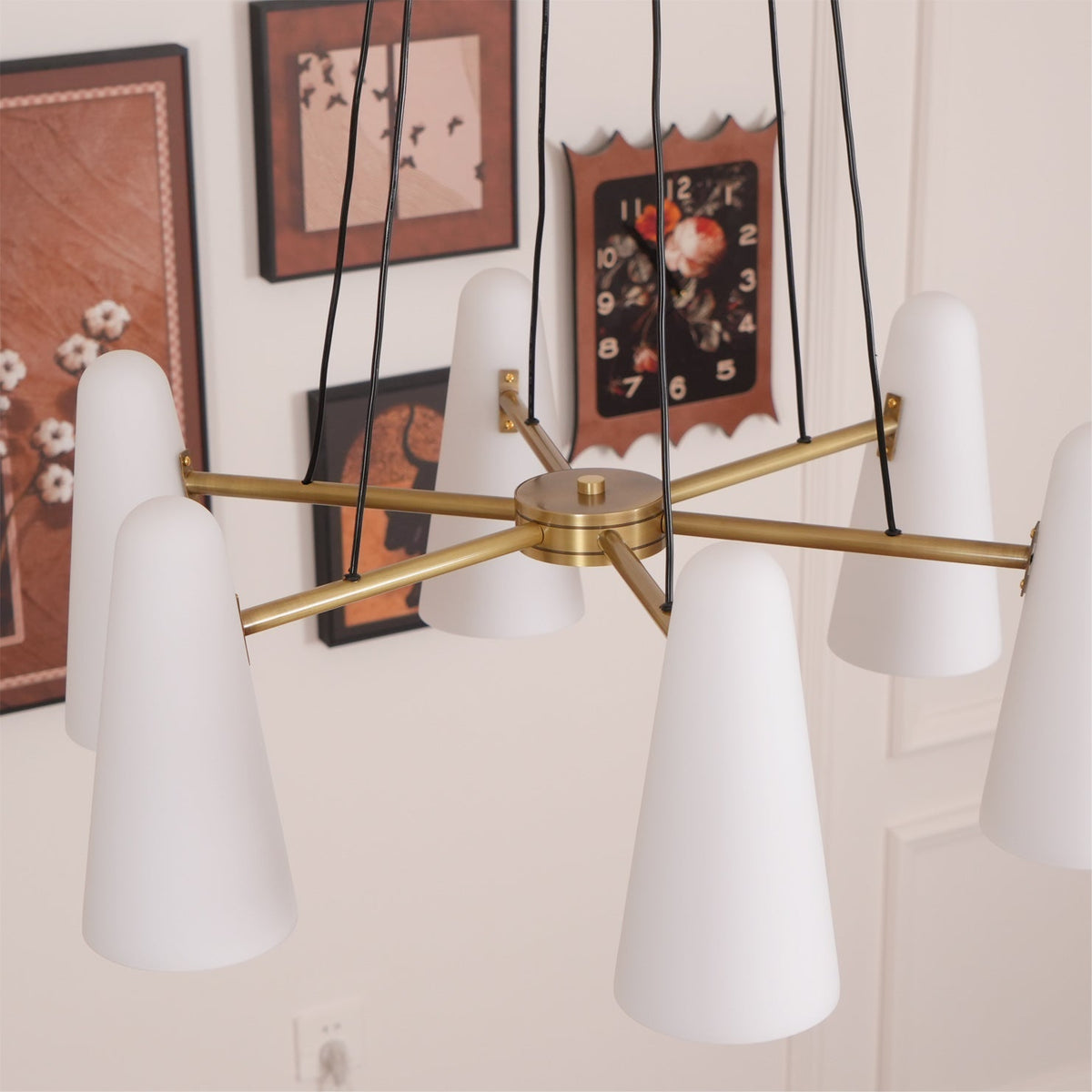 Overhead Light Fixture with Frosted Globes in Metal Frame for Dining or Living Spaces 6 to 8 Arms Extendable Cord