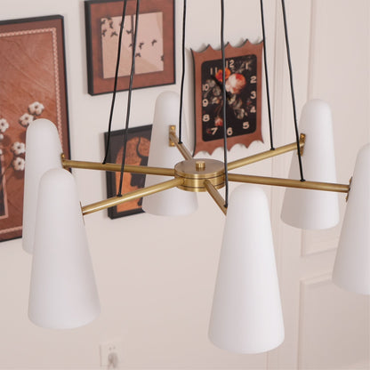 Overhead Light Fixture with Frosted Globes in Metal Frame for Dining or Living Spaces 6 to 8 Arms Extendable Cord