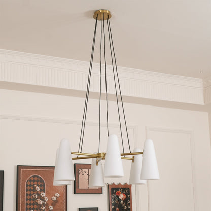 Overhead Light Fixture with Frosted Globes in Metal Frame for Dining or Living Spaces 6 to 8 Arms Extendable Cord