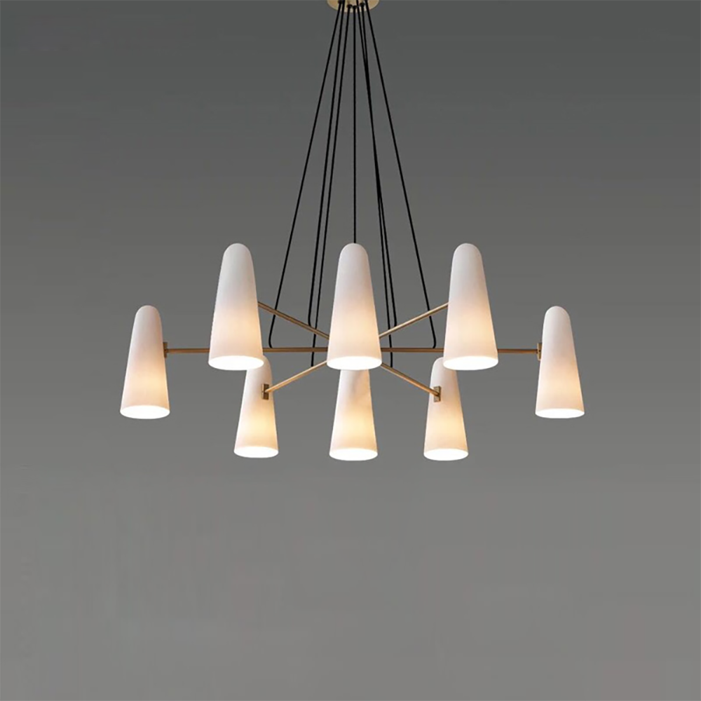 Overhead Light Fixture with Frosted Globes in Metal Frame for Dining or Living Spaces 6 to 8 Arms Extendable Cord