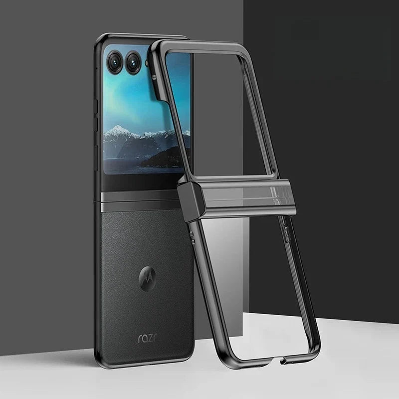 Clear Protective Case for Motorola Razr Plus Foldable Phone with Electroplated Edge Trim