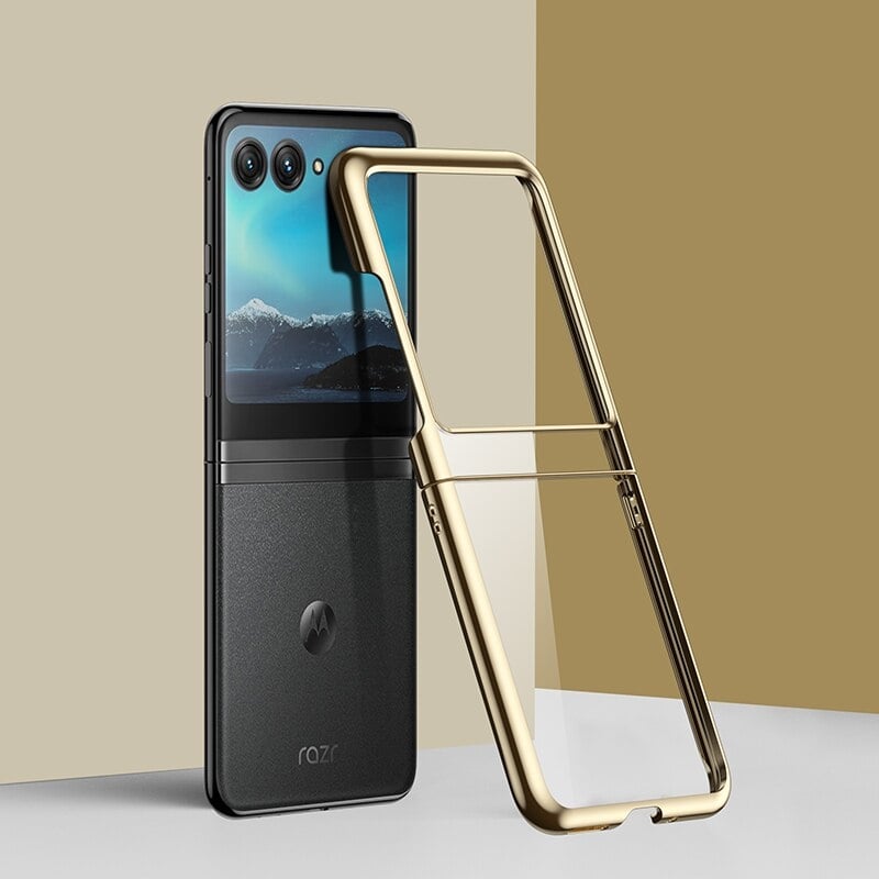 Clear Protective Case for Motorola Razr Plus Foldable Phone with Electroplated Edge Trim