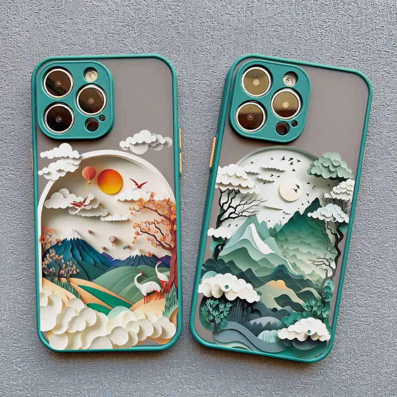 Silicone iPhone Case with Nature Scene Artwork – Shock-Absorbing Protection for iPhone 11-17 Series