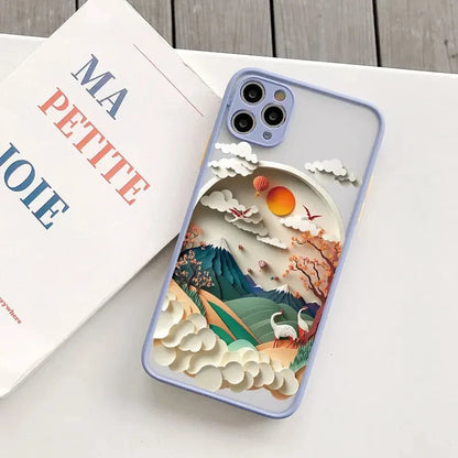 Silicone iPhone Case with Nature Scene Artwork – Shock-Absorbing Protection for iPhone 11-17 Series
