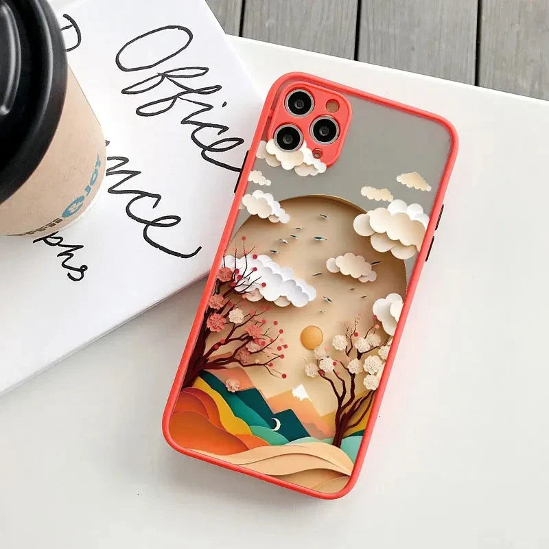 Silicone iPhone Case with Nature Scene Artwork – Shock-Absorbing Protection for iPhone 11-17 Series