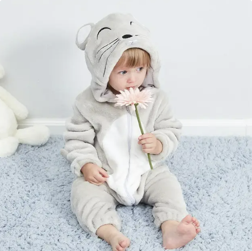 Soft Baby Animal Onesie Costume with Hood – Full-Zip Fleece Outfit for Infants & Toddlers – Home, Playdates & Photo Ops