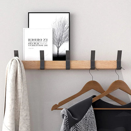 Wall-Mounted Coat Rack with Swivel Hooks - Rubberwood & Aluminum Entryway Organizer, 5-Hook Scandinavian Style Hanging Rail for Coats