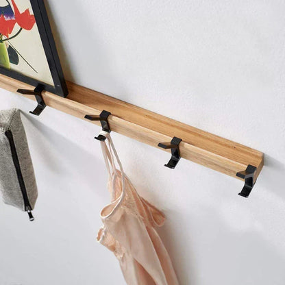 Wall-Mounted Coat Rack with Swivel Hooks - Rubberwood & Aluminum Entryway Organizer, 5-Hook Scandinavian Style Hanging Rail for Coats