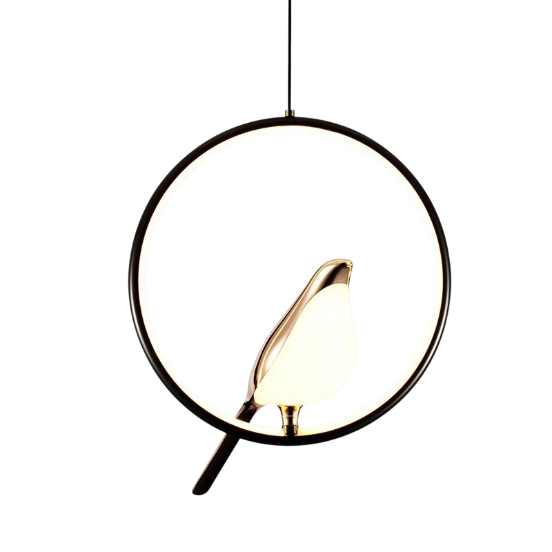 Metal Hanging Light Fixture with Bird Sculpture 11 in Diameter Adjustable Cord 3000K LED for Bedside Dining Nook Living Space Contemporary H