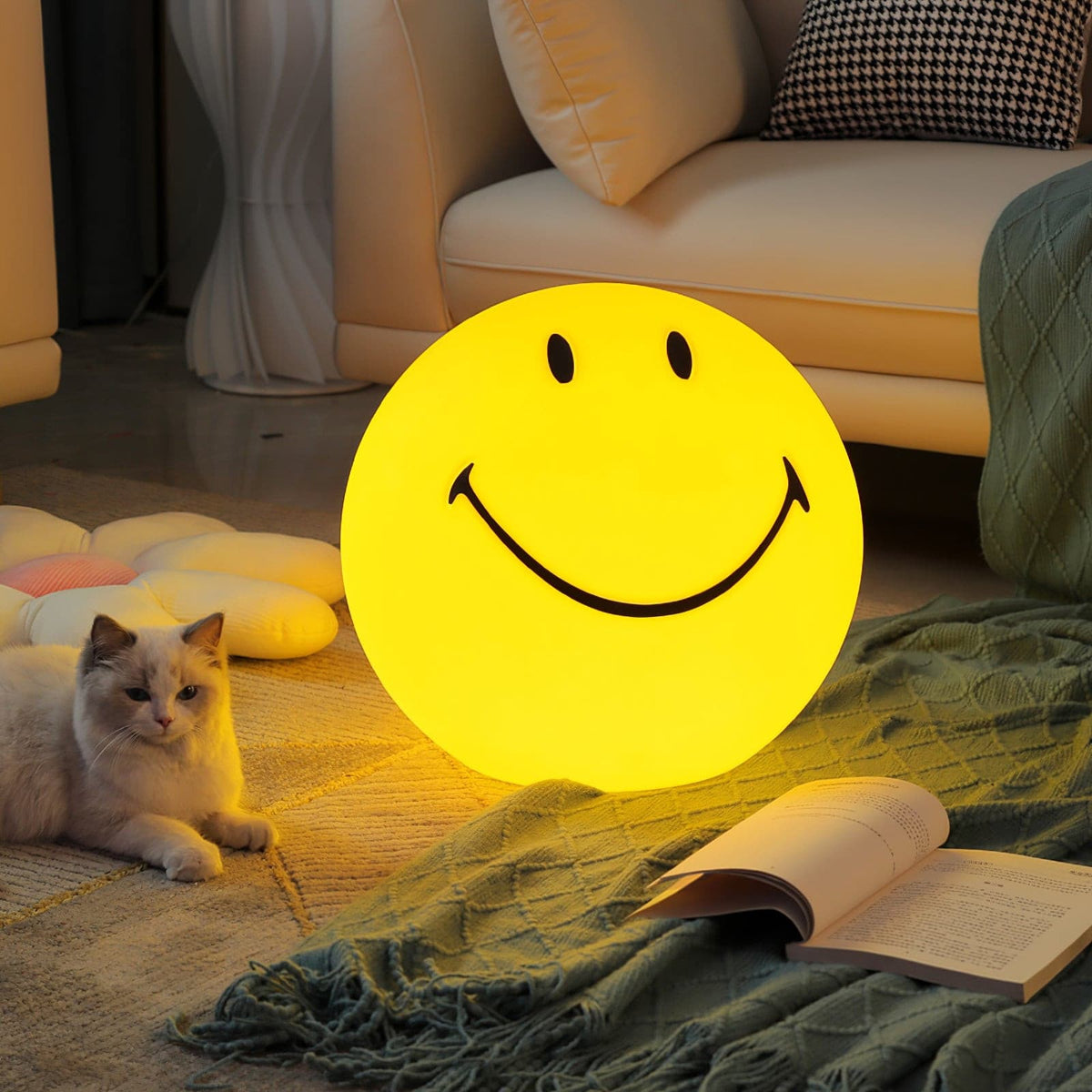 Cheerful Glow Night Light for Kids | 9 in Polypropylene LED Desk Lamp Yellow USB Rechargeable Bedside Reading Light Playroom Decor Nursery A