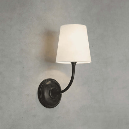 Articulated Arm Wall Lamp with Fabric Shades for Bedroom Reading Nook Hallway Accent Task Lighting Adjustable Sconce Fixture Metal Brass Fin