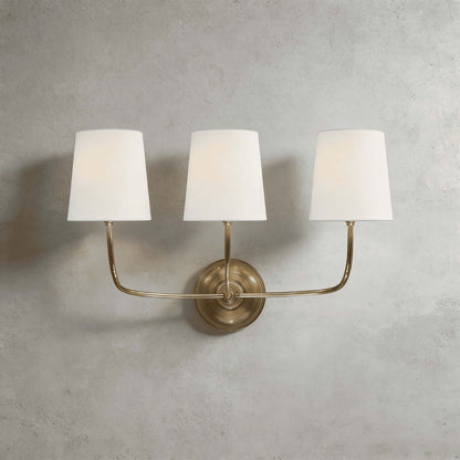 Articulated Arm Wall Lamp with Fabric Shades for Bedroom Reading Nook Hallway Accent Task Lighting Adjustable Sconce Fixture Metal Brass Fin