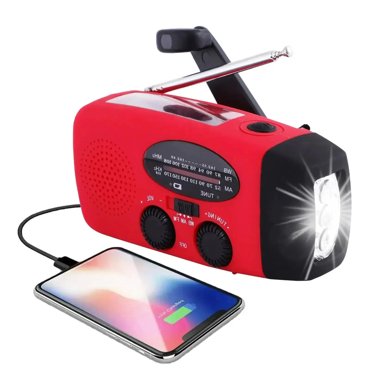 Solar Hand Crank Emergency Radio with LED Flashlight & USB Power Bank for Camping Weather Alerts Outdoor Survival