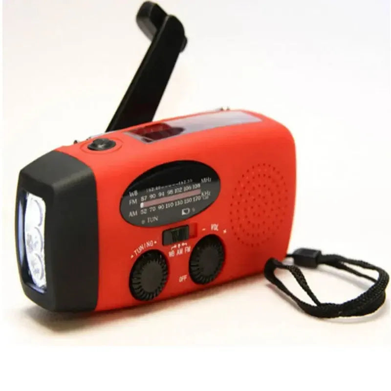 Solar Hand Crank Emergency Radio with LED Flashlight & USB Power Bank for Camping Weather Alerts Outdoor Survival